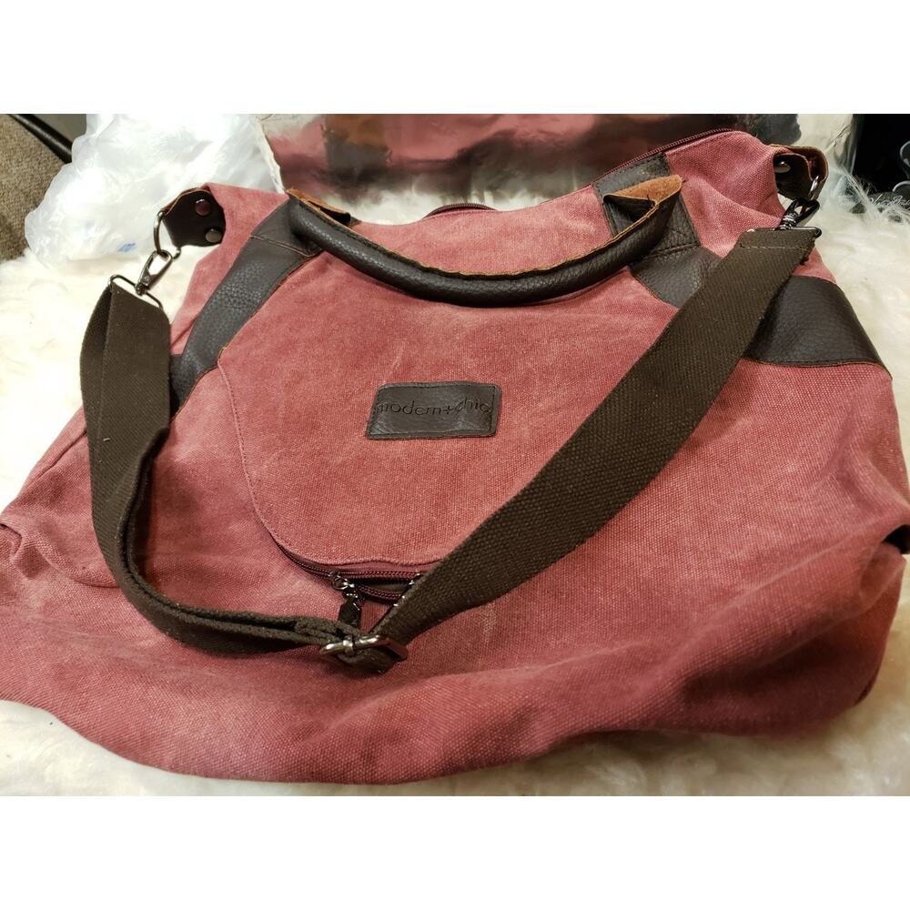 K2 CLASSIC FASHION Canvas Leather Wine Color Crossbody Handled Lg Messenger Bag